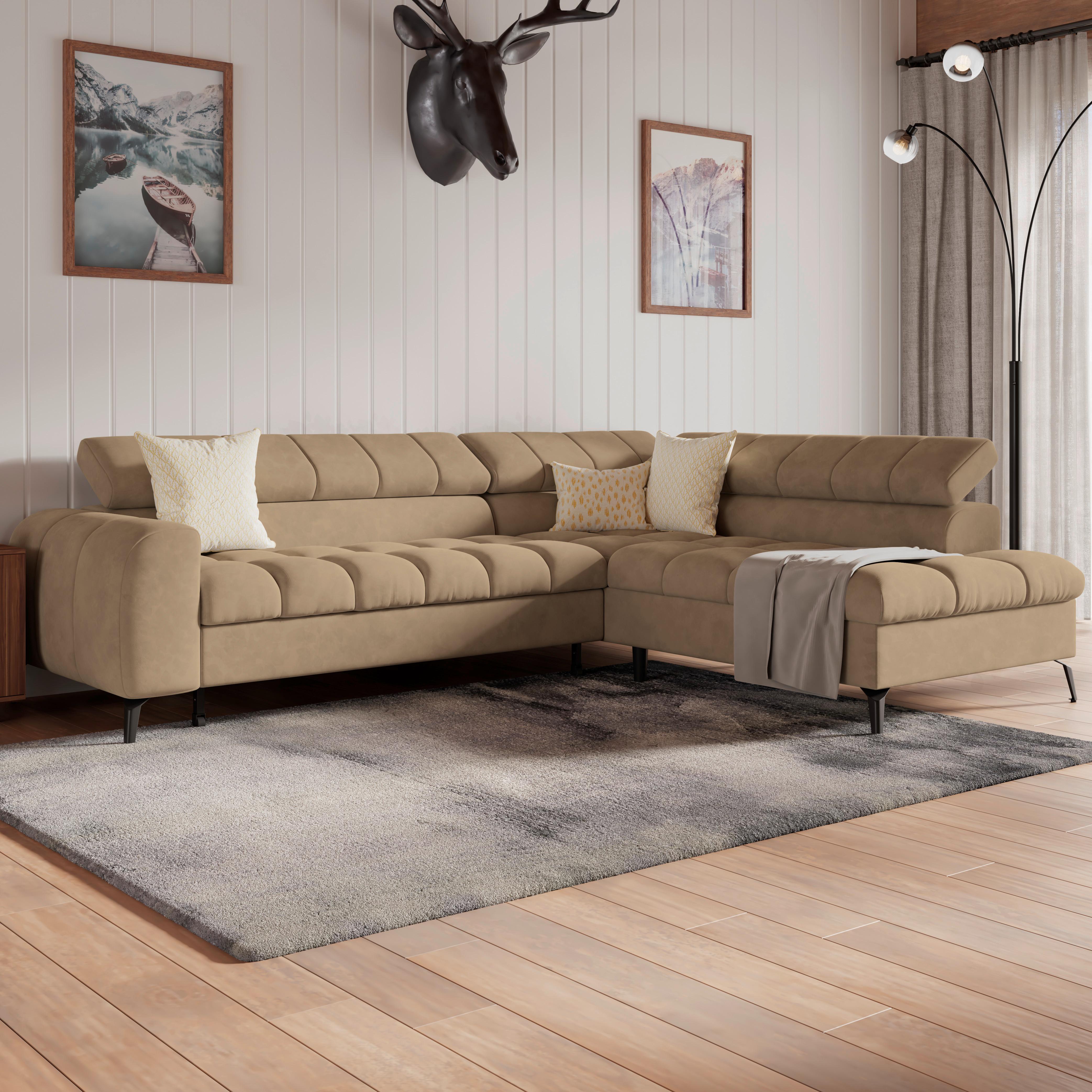 Ecksofa Volf Rechts New Braun, S: 261x203 cm - Schwarz/Braun, Trend, Kunststoff/Textil (261/203cm)