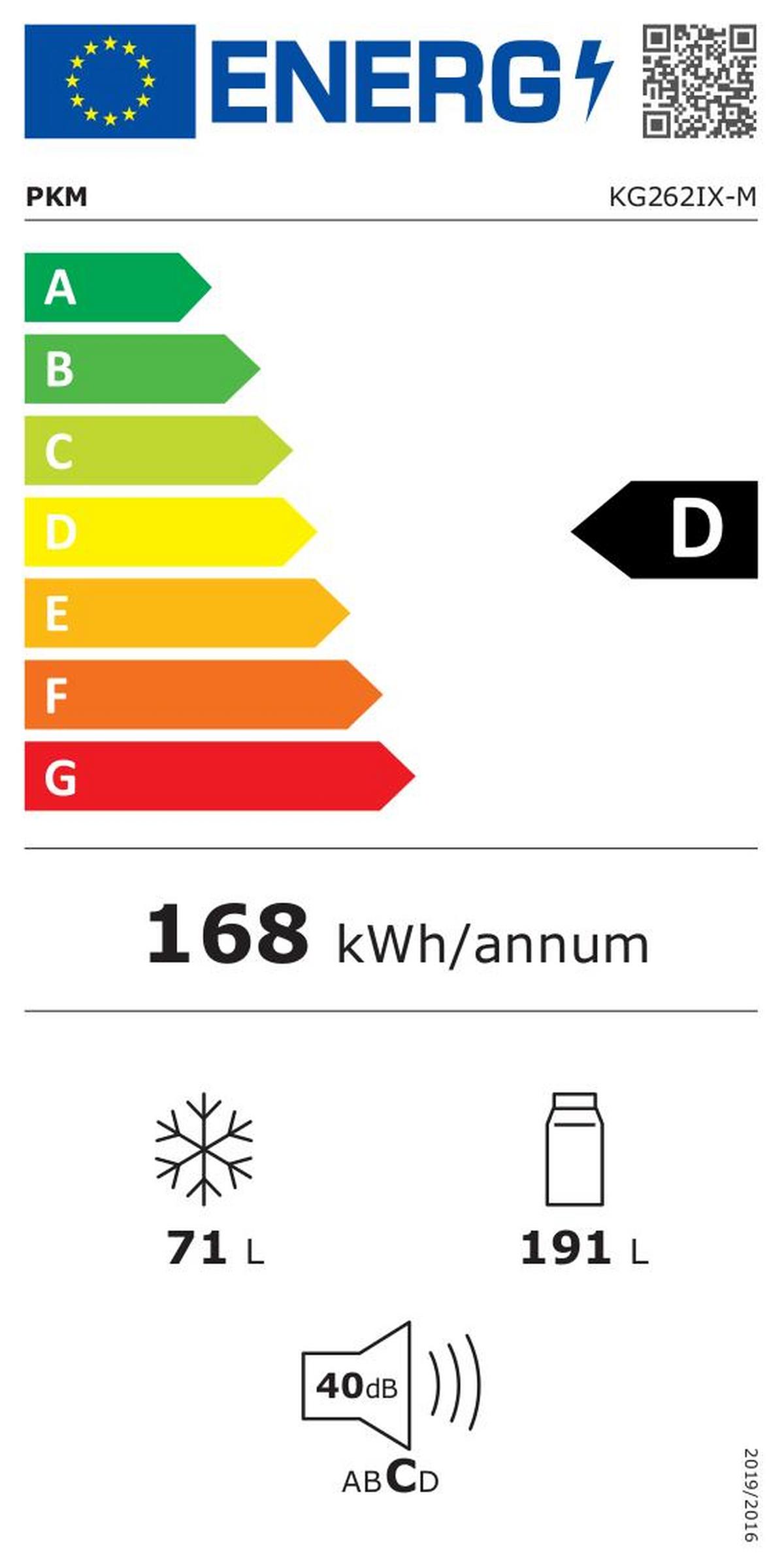 Kühl-Gefrierkombination Inoxf. Kg262ix-M 191+71 L - Basics (55,00/180,00/56,00cm) - PKM