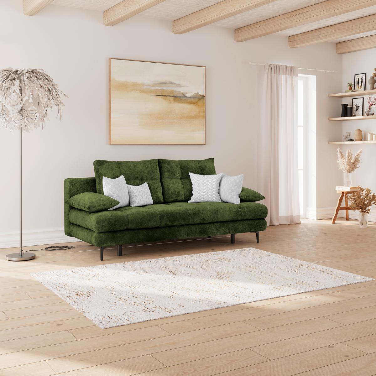 Schlafsofa Perla Olivgrün B: 203 cm - Schwarz/Olivgrün, KONVENTIONELL, Textil (203/94/96cm)