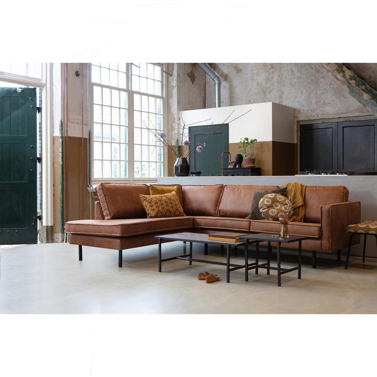 Ecksofa Rodeo Cognac S: 213x266cm - Cognac/Schwarz, Design, Leder/Textil (213/266cm) - Livetastic