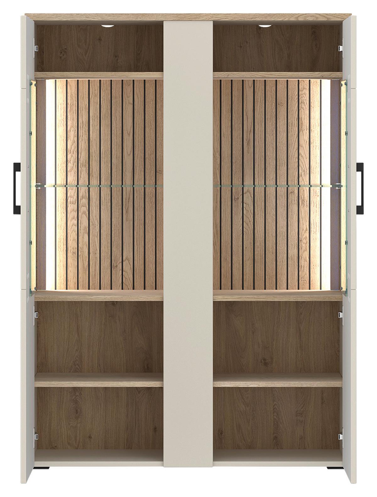 Highboard B: 102,2cm Amare Kaschmir/eichefarben - Kaschmir/Eichefarben, MODERN, Glas/Holzwerkstoff (102,2/138/35cm)