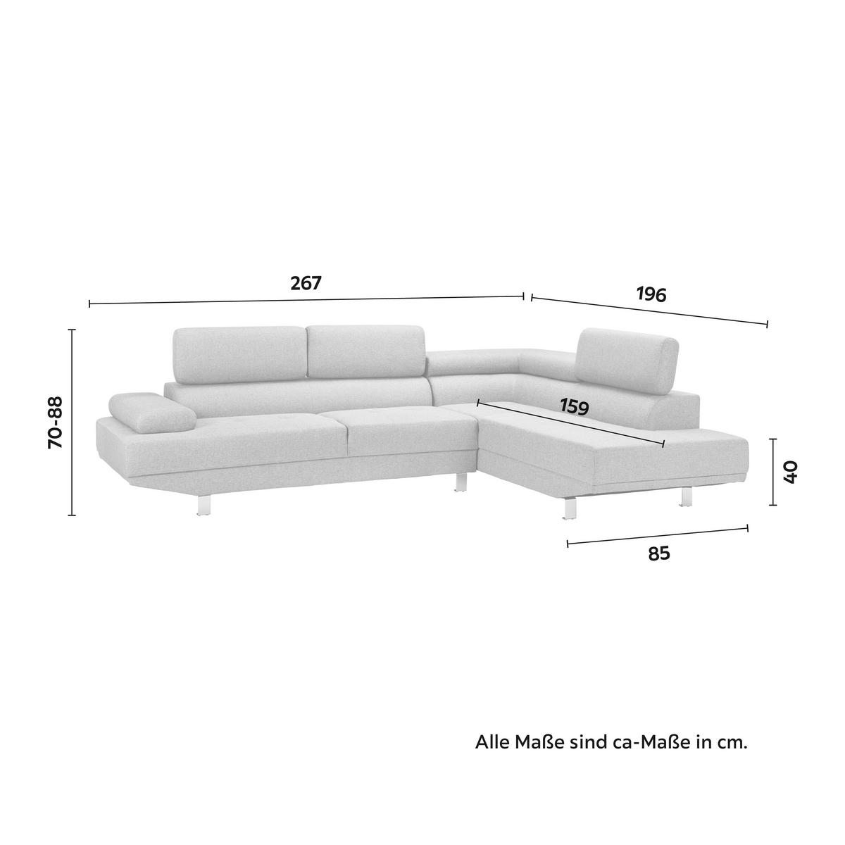 Sedací souprava EMELY, světle šedá - světle šedá/barvy chromu, Moderní, kov/dřevo (267/70/195cm) - Bessagi Home