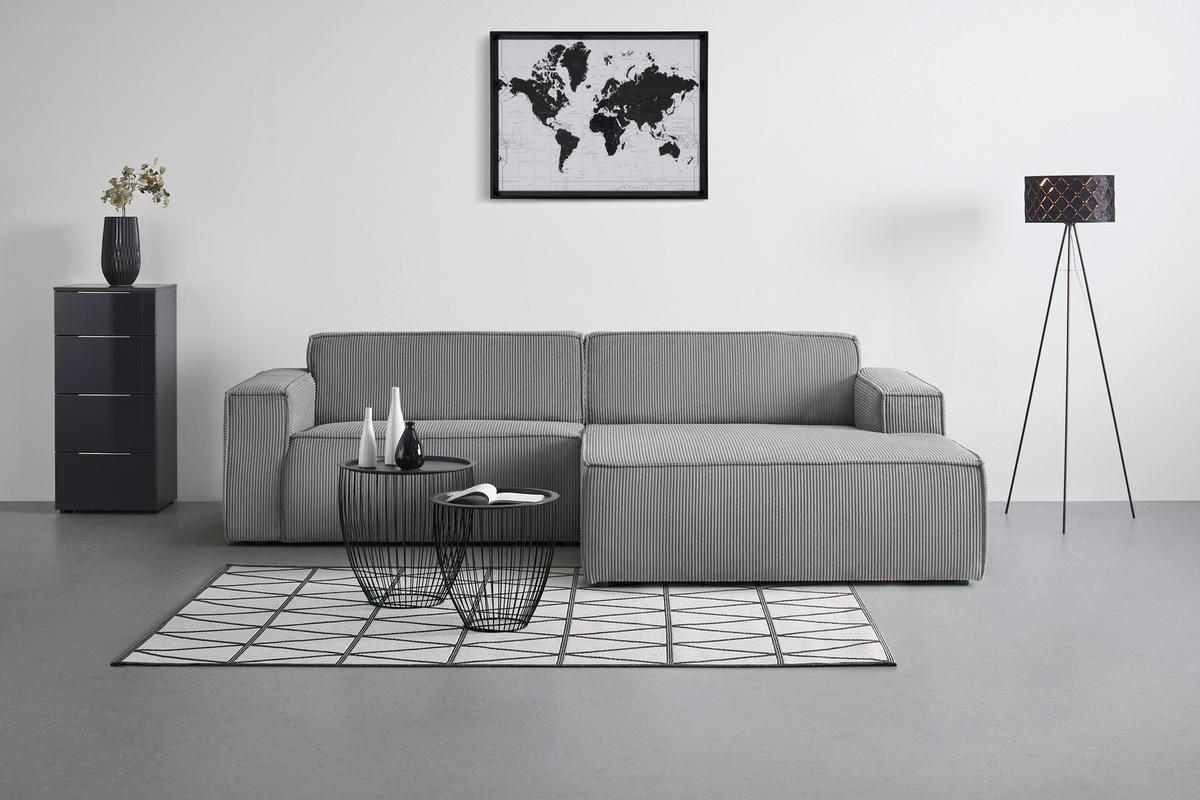 Rohová sedačka LOFT, pravá, světle šedý manšestr - černá/světle zelená, Moderní, textil/plast (265/75/172cm) - Mömax
