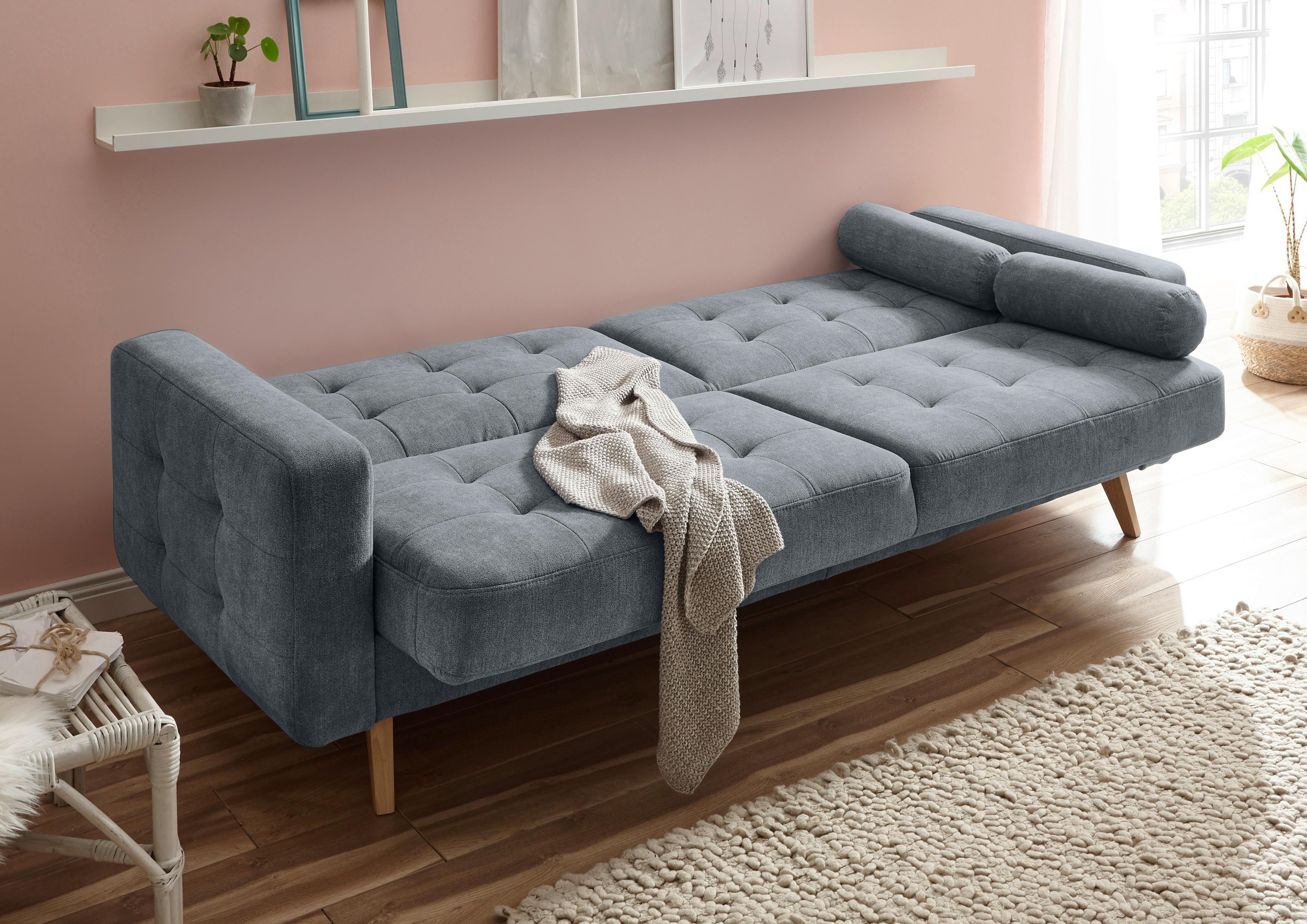 Schlafsofa Mit Bettkasten Und Kissen Fjord, Webstoff - Eichefarben/Anthrazit, MODERN, Holzwerkstoff/Textil (222/86/90cm) - MID.YOU