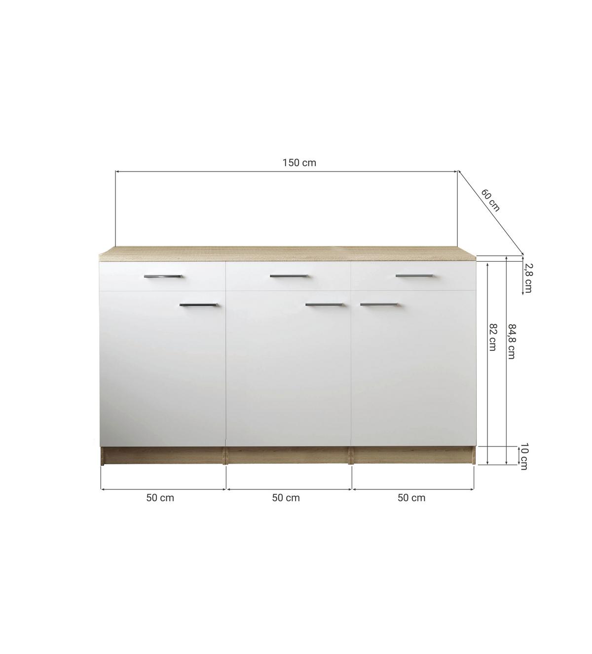 Küchenunterschrank Merle Schwarz, Eiche Dekor B: 150 cm - Eichefarben/Schwarz, Basics, Holzwerkstoff (150/85/60cm) - Respekta