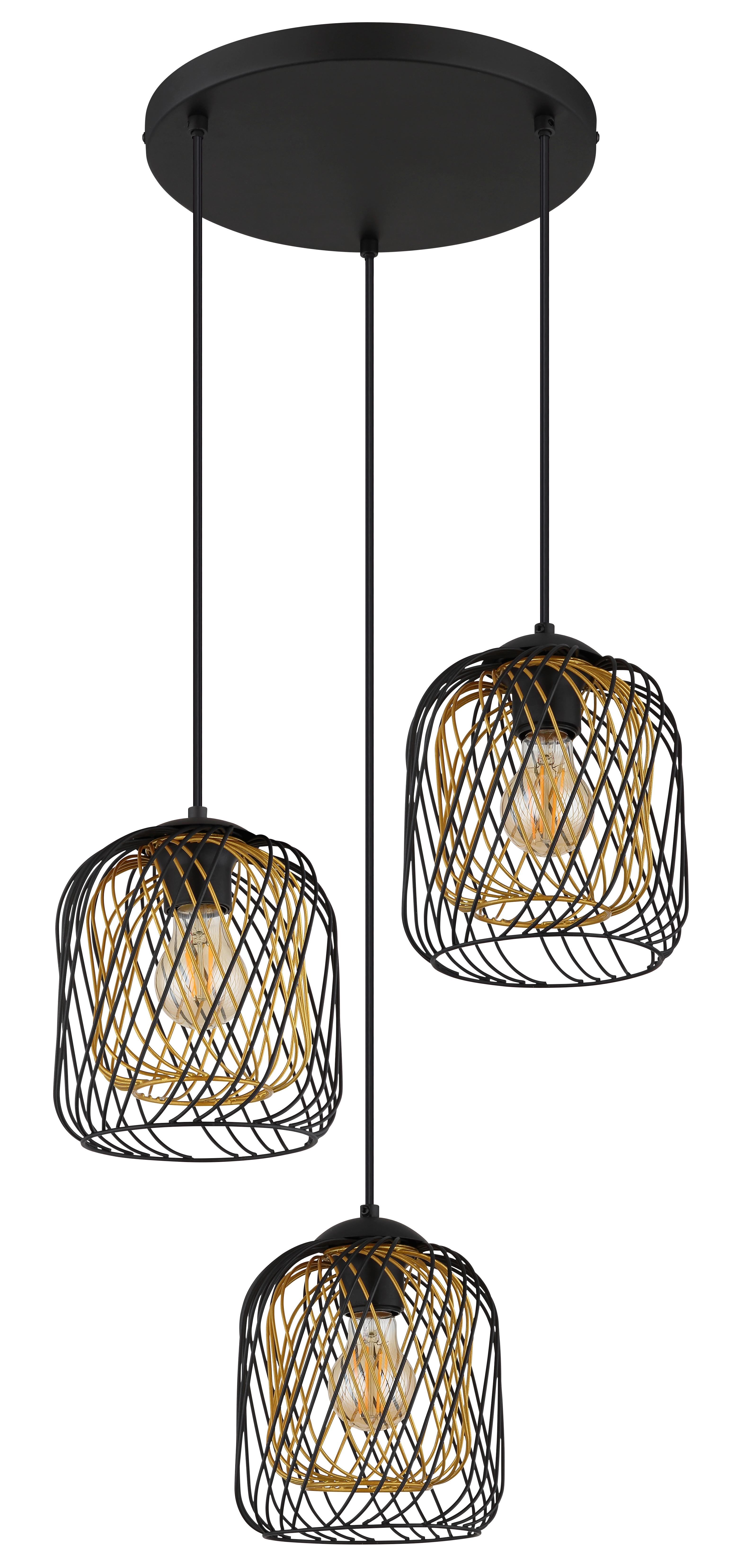 Hängeleuchte Dichti Schwarz Goldfarben D: 39,4 Cm - Goldfarben/Schwarz, Basics, Kunststoff/Metall (39,4/150cm) - Globo