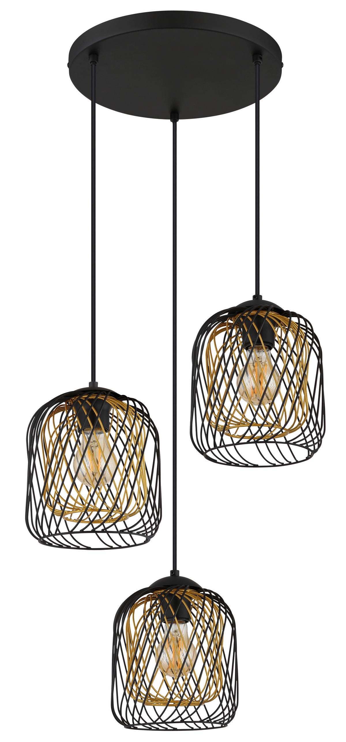 Hängeleuchte Dichti Schwarz Goldfarben D: 39,4 Cm - Goldfarben/Schwarz, Basics, Kunststoff/Metall (39,4/150cm) - Globo