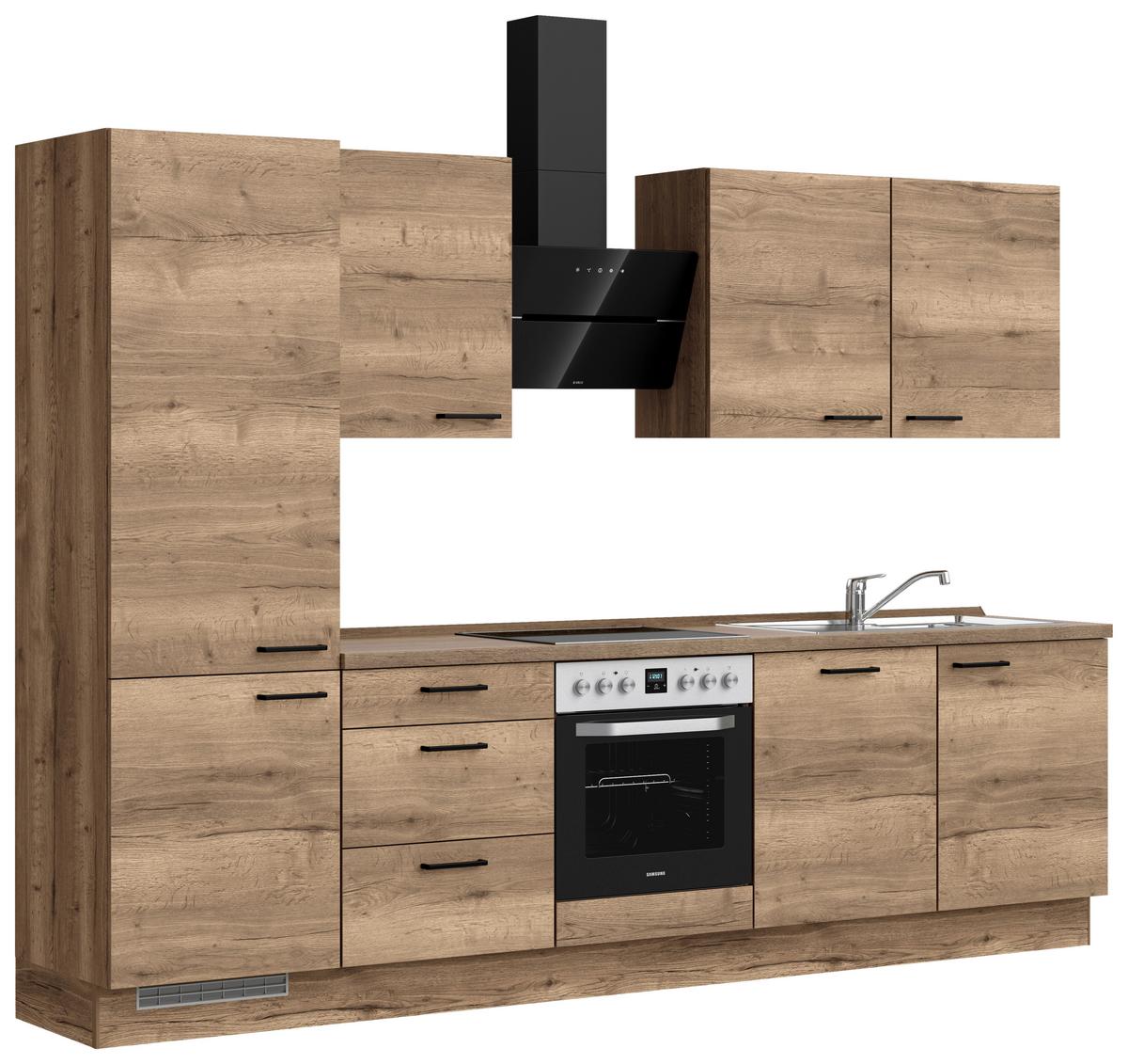 Kuchyňská linka 300 cm, dekor dub Havanna - černá/tmavý dub, Moderní, kov/kompozitní dřevo (300cm) - Nobilia