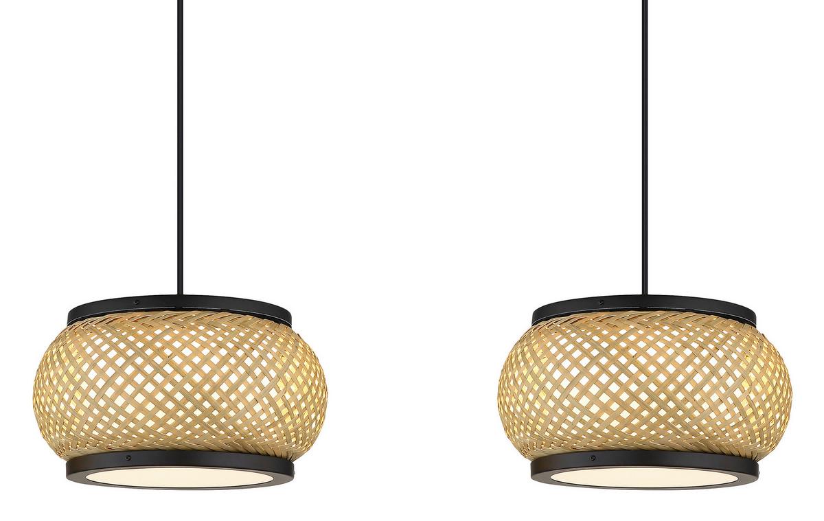 Led-hängeleuchte Memory-Funktion - Schwarz/Naturfarben, Design, Holz/Kunststoff (92/22/120cm) - Globo