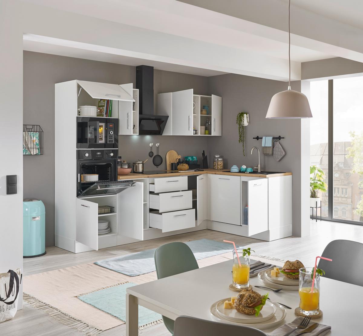 Eckküche Turin Weiß/Eiche Dekor 280x175 cm - Weiß/Eiche Artisan, Basics, Holzwerkstoff (280/175cm) - MID.YOU