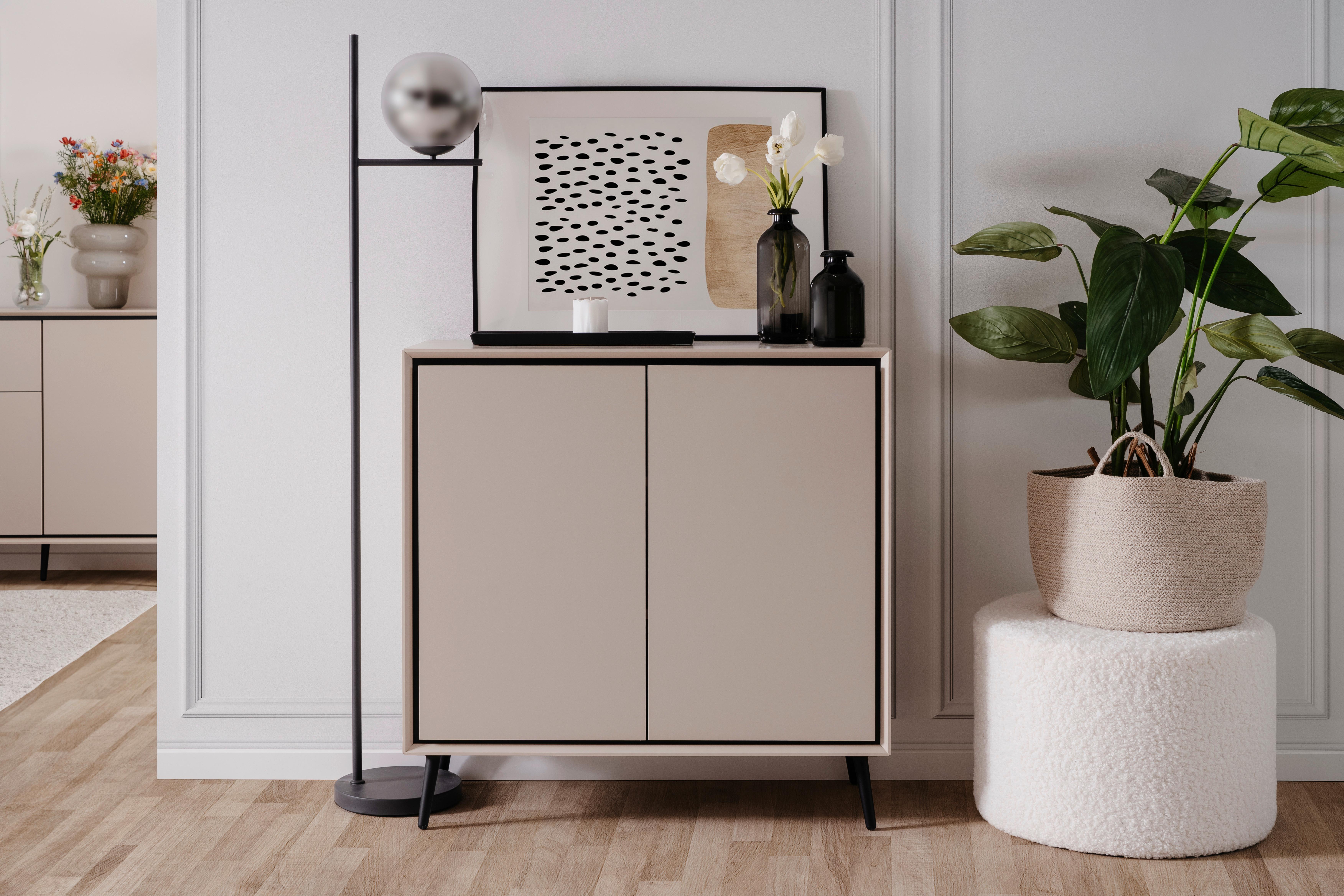 Kommode Arona 01a - Sandfarben/Schwarz, MODERN, Holzwerkstoff (90/90/38cm) - Livetastic