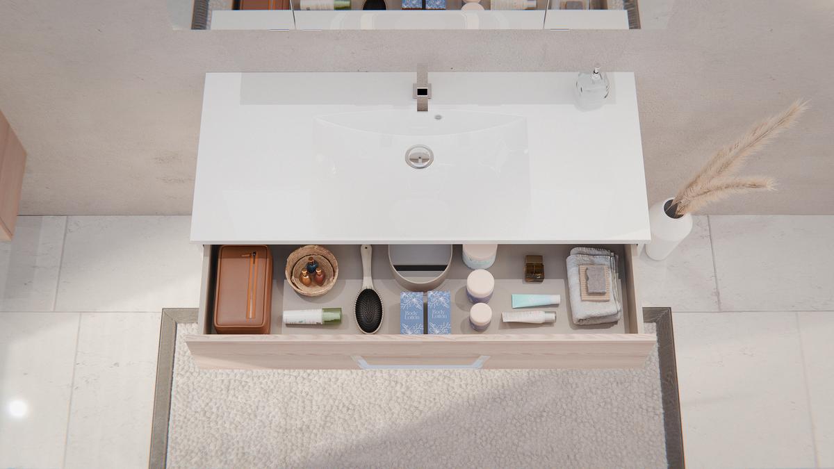 Badezimmer Clever Eschefarben B: 120cm - Eschefarben/Weiß, MODERN, Glas/Holzwerkstoff (120/118,9/45,7cm) - MID.YOU