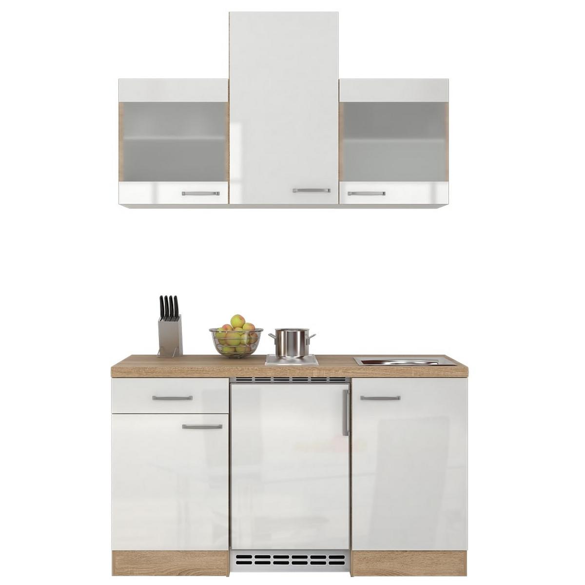 Küchenblock Valero Block 885 Glas - Weiß Hochglanz/Sonoma Eiche, MODERN, Glas/Holzwerkstoff (150,5cm) - FlexWell