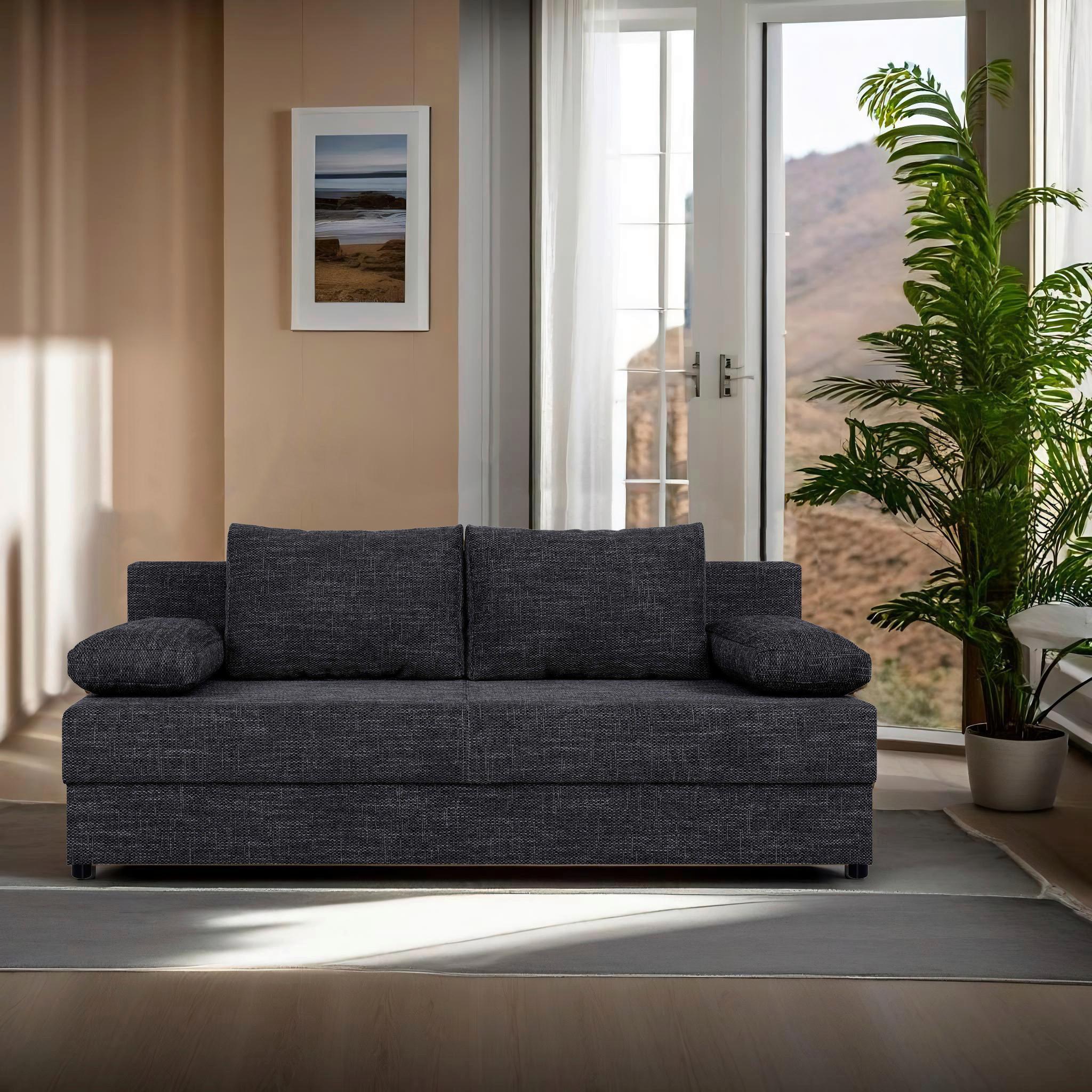 Schlafsofa Mega Schwarz B: 190 cm - Schwarz, Design, Holzwerkstoff/Textil (190/80/75cm) - P & B