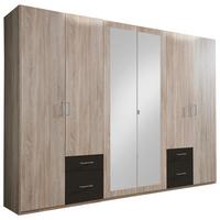 Drehtürenschrank Mit Spiegel + Laden 270cm Fly, Eiche Dekor - Eichefarben/Graphitfarben, Design, Glas/Holzwerkstoff (270/210/58cm) - MID.YOU