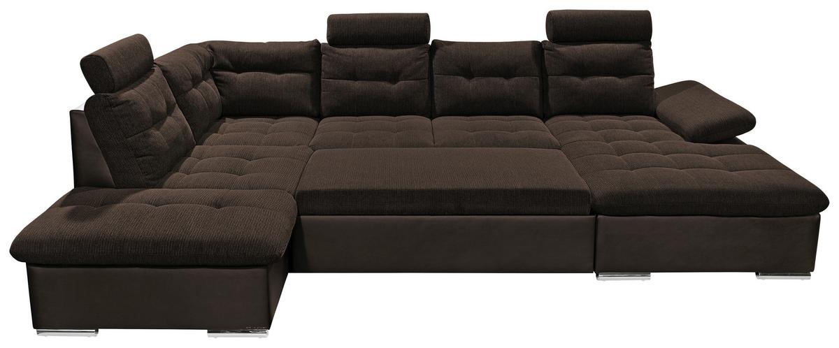 Wohnlandschaft Jakarta U Dunkelbraun - Dunkelbraun/Silberfarben, MODERN, Holzwerkstoff/Textil (218/324/170cm) - MID.YOU