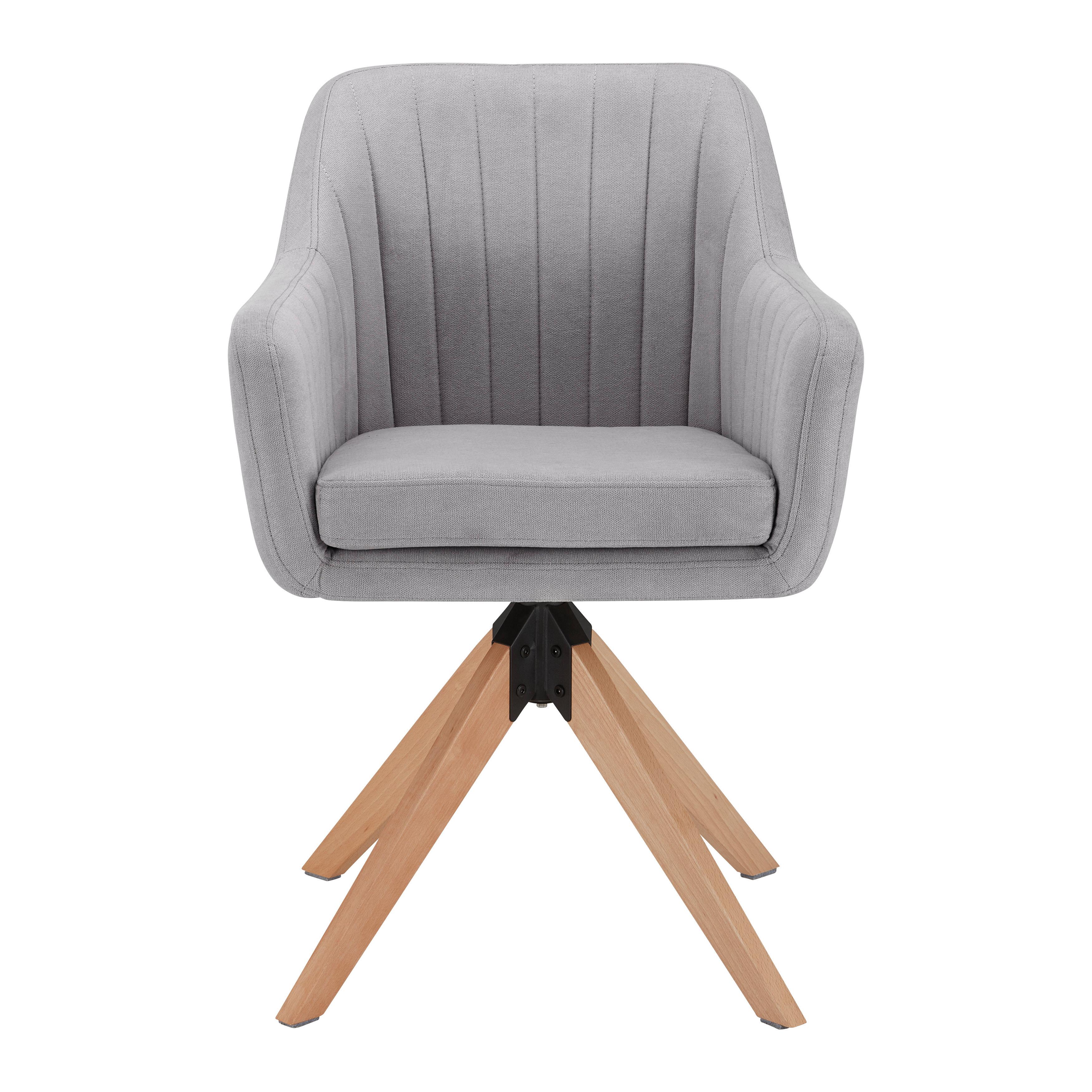 Zamatová stolička Lucita, otočná, nohy drevo - sivá/prírodná farba, Modern, kov/drevo (59/88/60cm) - Bessagi Home