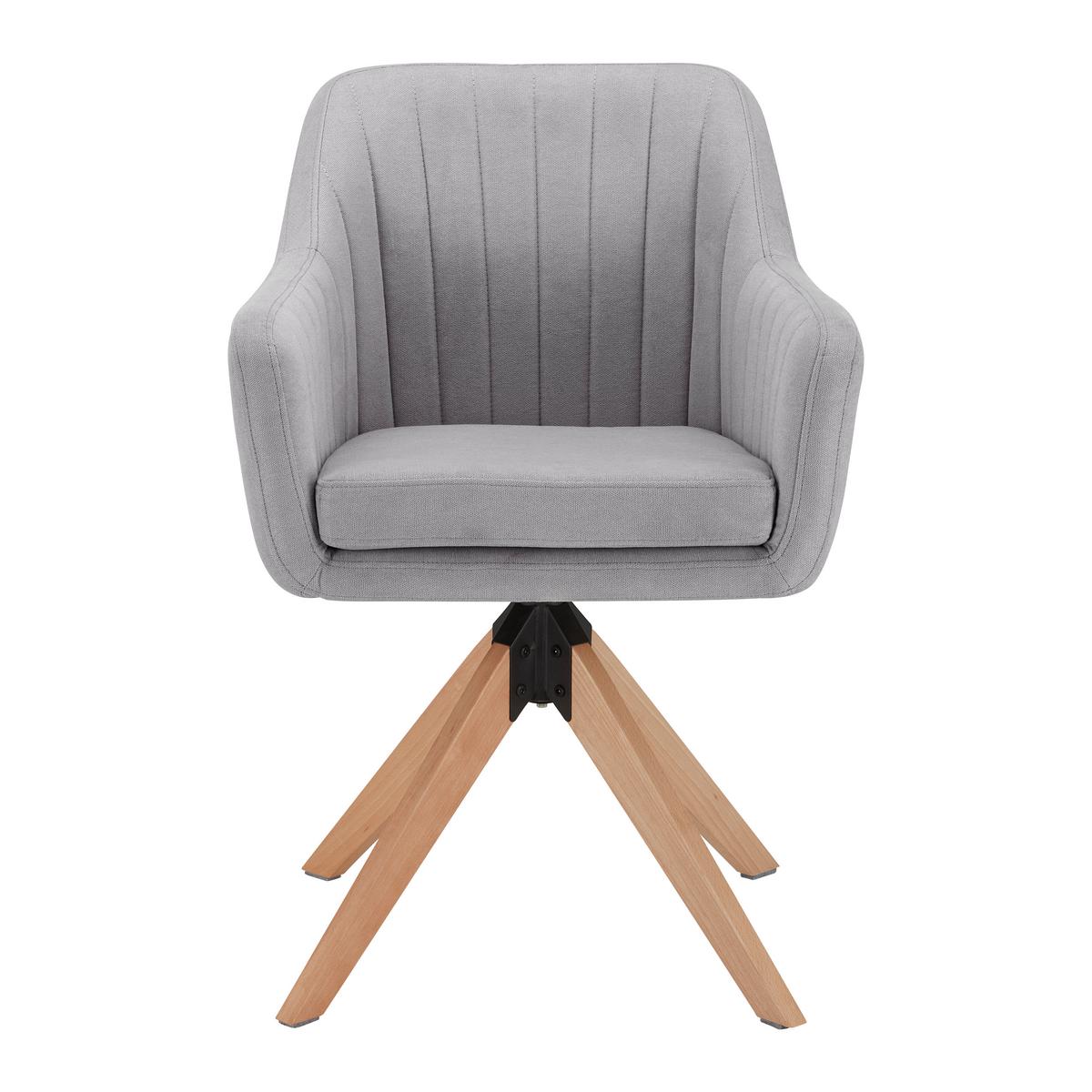 Zamatová stolička Lucita, otočná, nohy drevo - sivá/prírodná farba, Modern, kov/drevo (59/88/60cm) - Bessagi Home