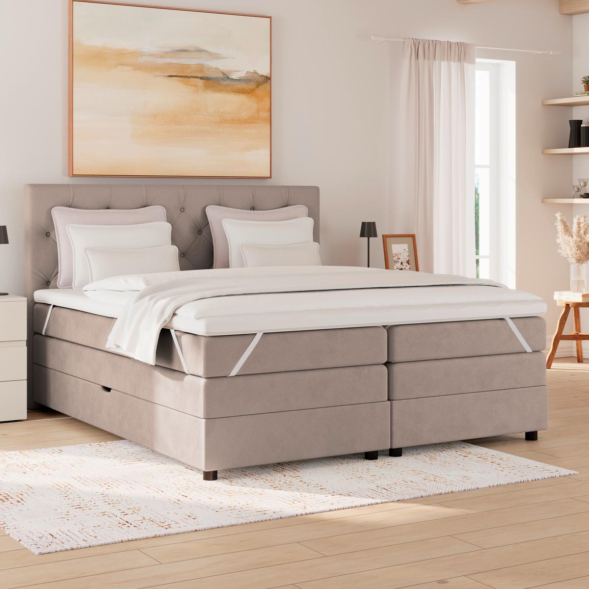 Boxspringbett Elio Beige 160x200 Cm H4 - Beige/Schwarz, ROMANTIK / LANDHAUS, Textil (164/121/212cm) - James Wood