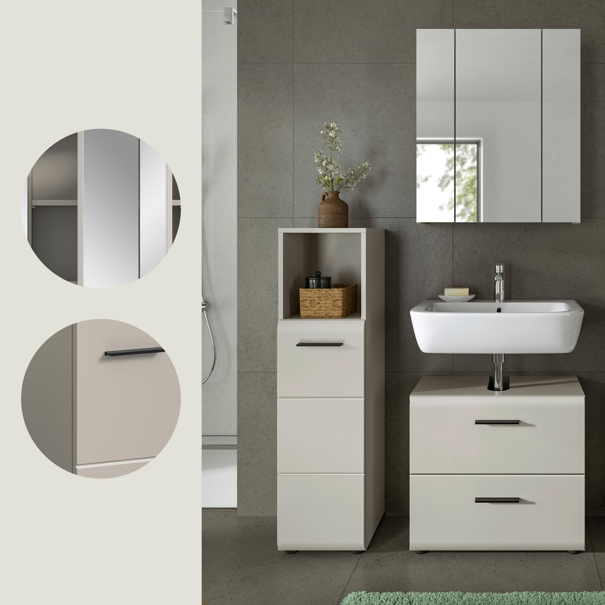 Badezimmer Ice Kaschmir B: 90cm - Kaschmir/Schwarz, Trend, Glas/Holzwerkstoff (90cm) - MID.YOU