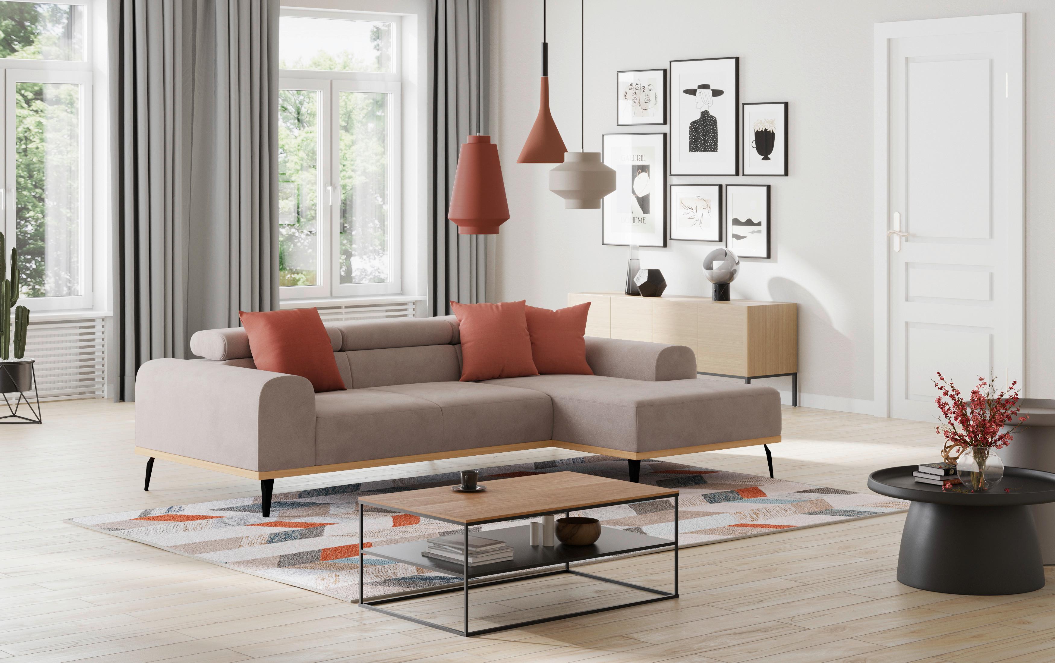 Ecksofa Sandfarben Mit Sitzvorzug S: 244x157 Cm - Sandfarben/Schwarz, KONVENTIONELL, Textil (244/157cm) - Cotta