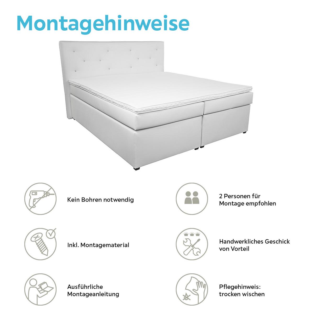 Boxspringbett Im Lederlook Mit Topper 180x200cm Luminosa - Schwarz/Weiß, MODERN, Textil (180/200cm)