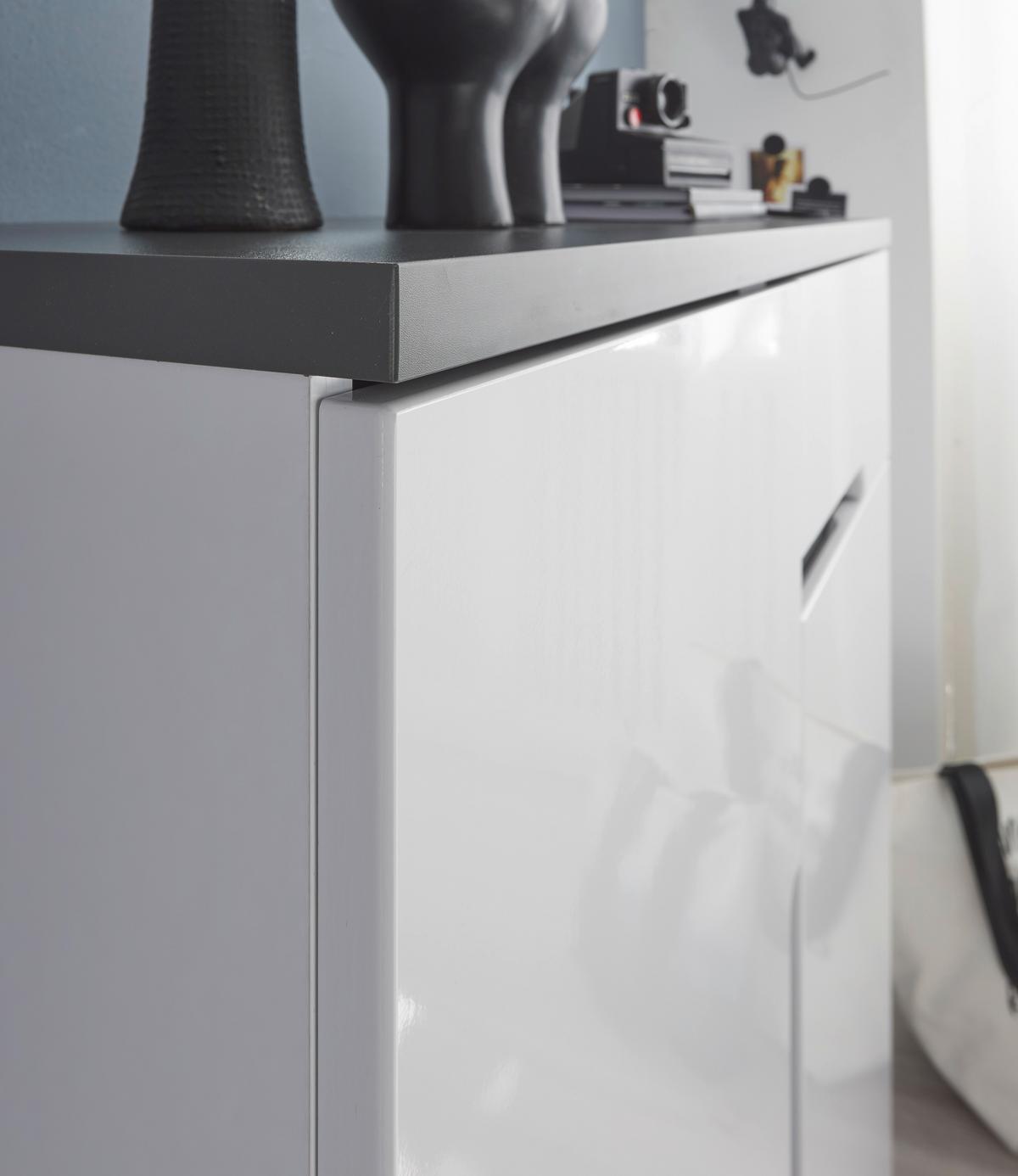 Schuhbank Boston BxHxT: 70x44x38 cm Weiß/Anthrazit - Weiß Hochglanz/Anthrazit, Design, Holzwerkstoff (70/44/38cm) - MID.YOU