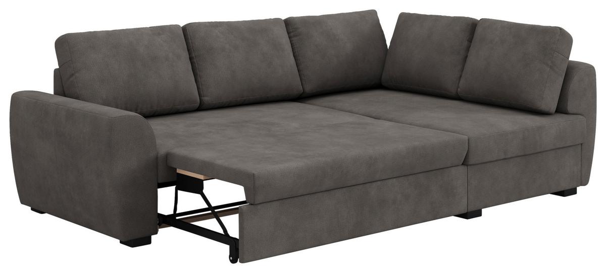 Ecksofa mit Bettfunktion Drift Microfaser grau, B: 253cm - Schwarz/Grau, Trend, Textil (253/154cm)