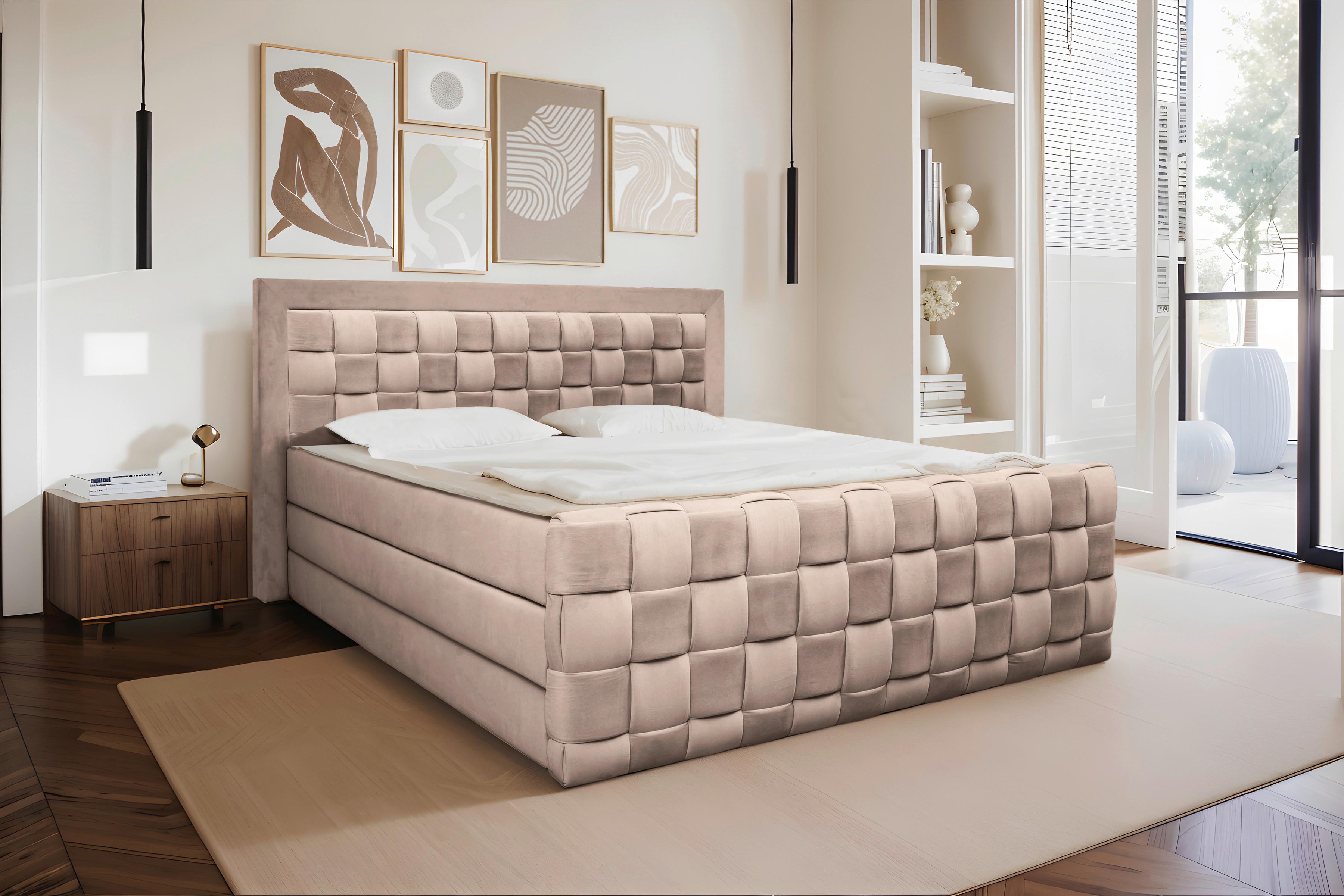 Boxspringbett Grenada Beige, Lf: 180x200 cm - Beige, MODERN, Textil (180/200cm) - Livetastic