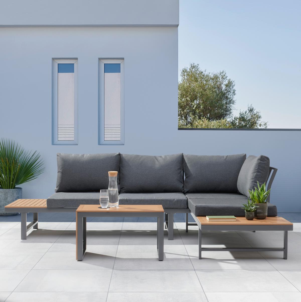 TERASOVÁ SEDACÍ SOUPRAVA MELANIA - přírodní barvy/antracitová, Moderní, kov/textil (253/70/175cm) - Modern Living