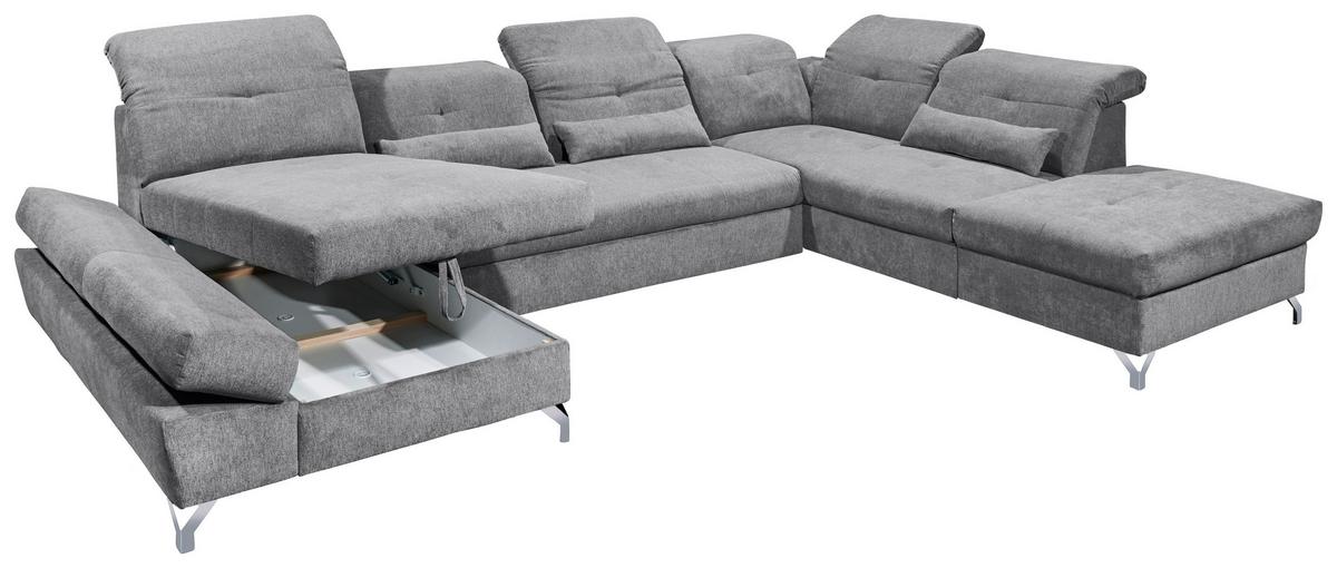 Ecksofa Melfi Dunkelgrau U: 168 cm - Dunkelgrau/Silberfarben, MODERN, Textil (168/350/245cm) - MID.YOU