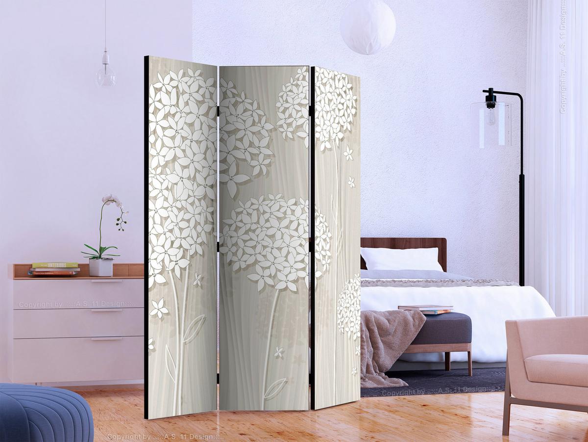 Paravent Creme Weiß B: 135 Cm - Creme/Weiß, Basics, Holz/Textil (135/172/3cm) - artgeist