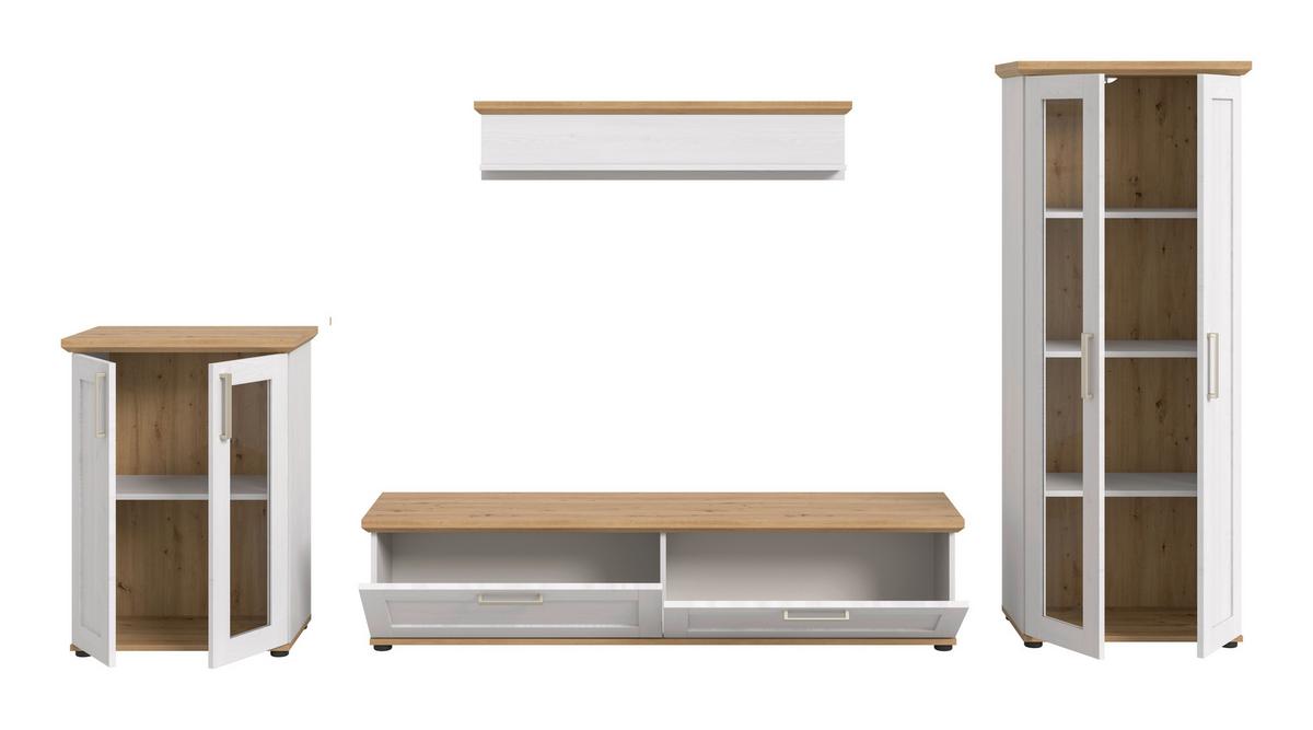 Wohnwand Verona Lärchefarben /Eiche Dekor B: 316cm - Lärchefarben/Schwarz, Design, Holzwerkstoff (316/161/40cm) - Livetastic