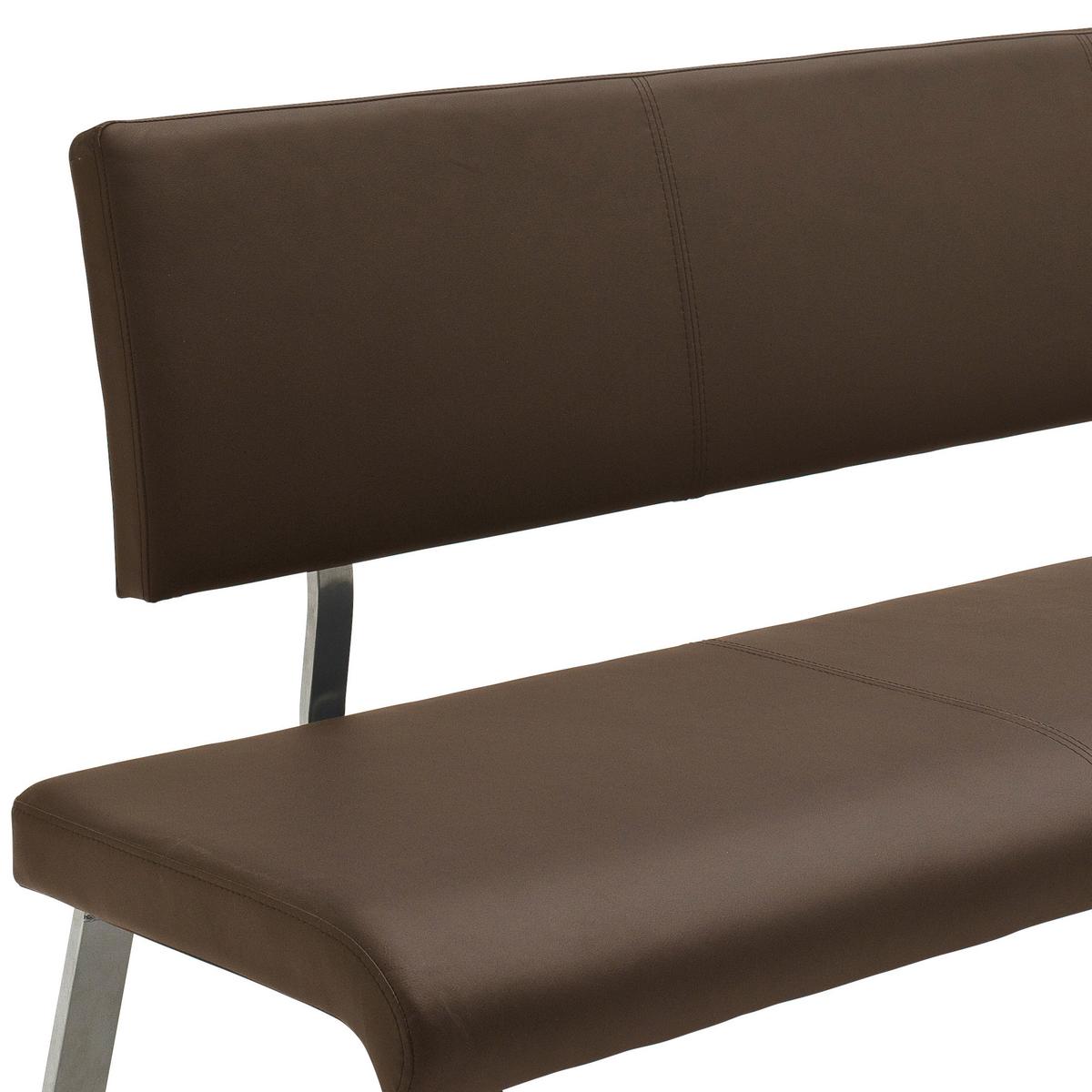 Sitzbank mit Lehne Braun Echtleder Arco 155x86x59 cm - Edelstahlfarben/Braun, Design, Leder/Metall (155/86/59cm) - Livetastic