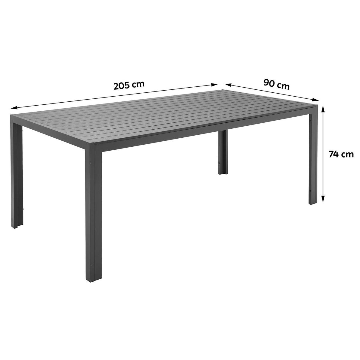 Gartentisch Milano Kunststoff/aluminium L 205 Cm - Dunkelgrau/Schwarz, MODERN, Kunststoff/Metall (205/74/90cm) - Beldano