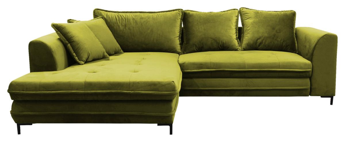 Eckschlafsofa Bello Hellgrün Schlaffunktion Ottomane Links - Schwarz/Hellgrün, Design, Textil (187/277cm) - Livetastic