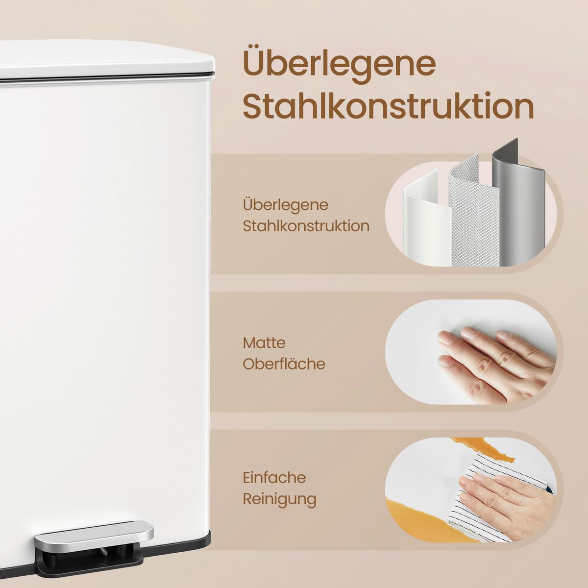 Abfallsammler Weiß B: 34,8 cm - Schwarz/Weiß, Basics, Kunststoff/Metall (34,8/55,7/32cm)