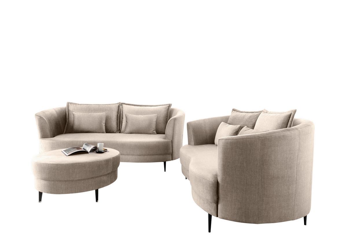 3-Sitzer-Sofa Pistaccio Beige Velours, Rücken Echt B: 209 cm - Beige/Schwarz, MODERN, Textil (209/85/101cm) - Livetastic