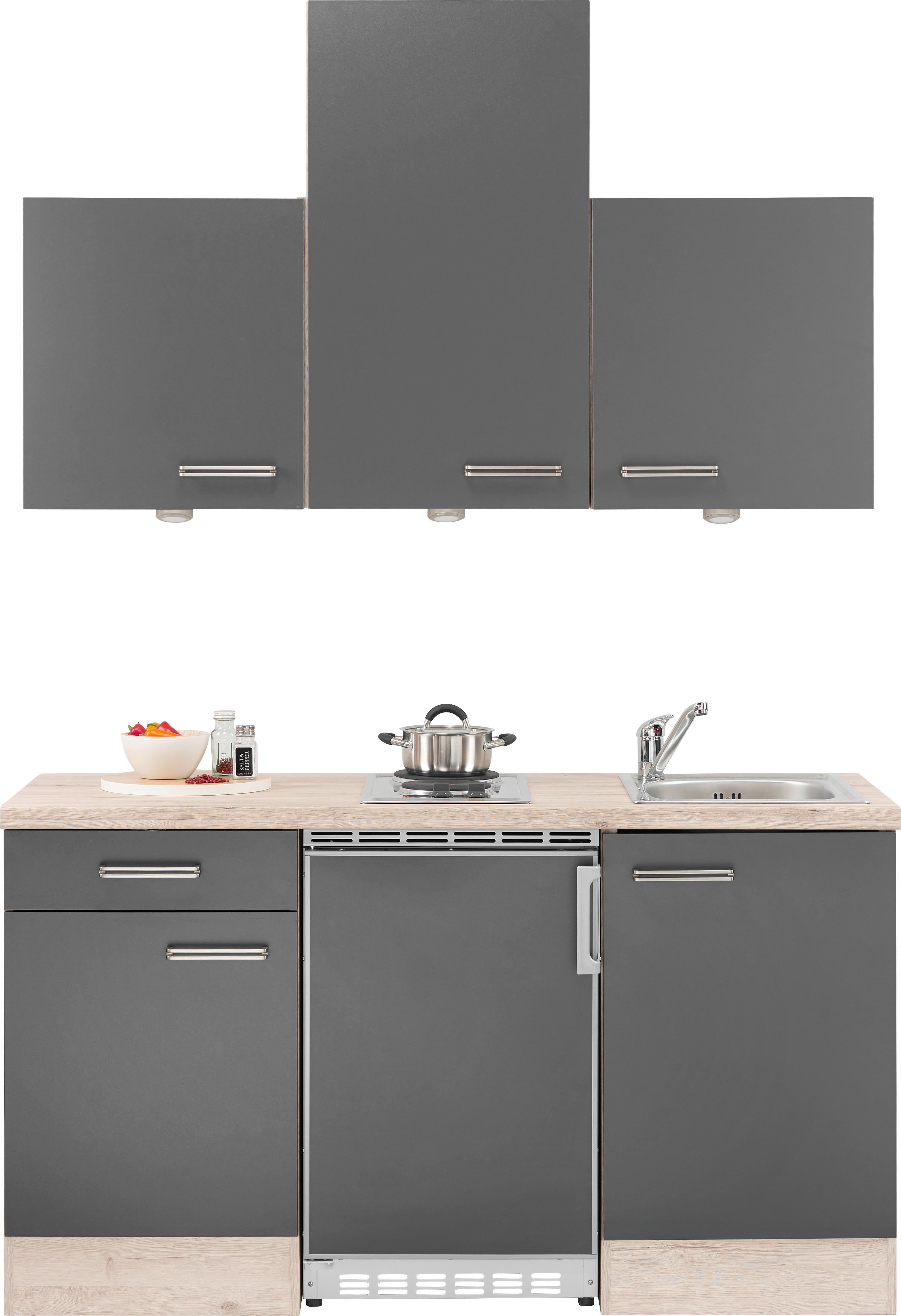 Minikuchyňa MILANO vrátane spotrebičov a drezu - farba duba/antracitová, Modern, kompozitné drevo (150cm) - FlexWell