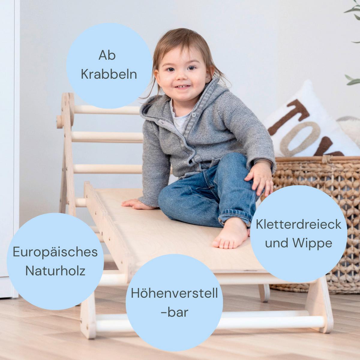Kletterdreieck mit Rutsche und Wippe - Birkefarben, Basics, Holz (68/53,5/69cm) - CLIFF