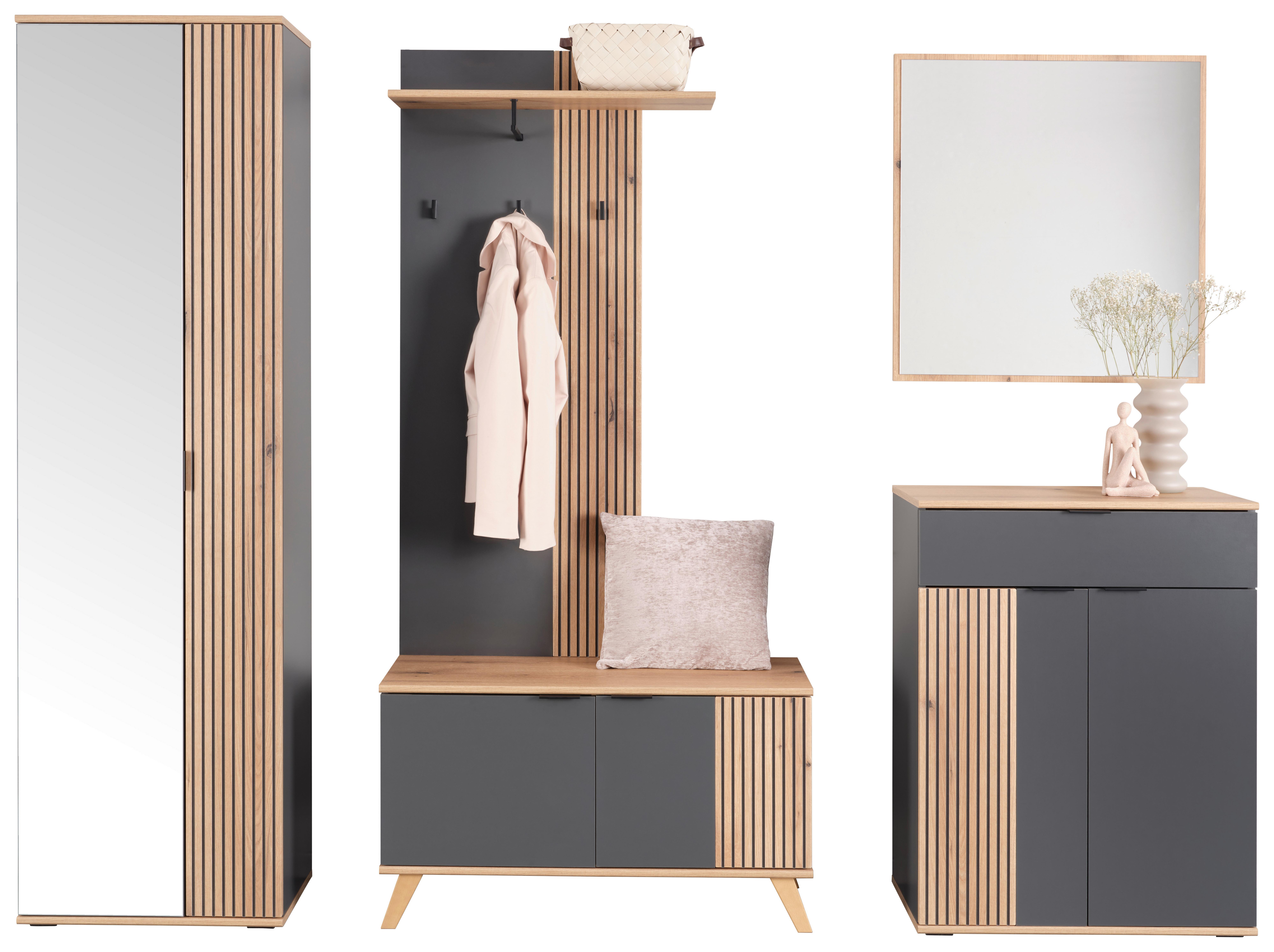 Garderobe Clever Anthrazit /Eichefarben B: 215,5cm - Eichefarben/Anthrazit, MODERN, Glas/Holzwerkstoff (215,5/193/38cm)