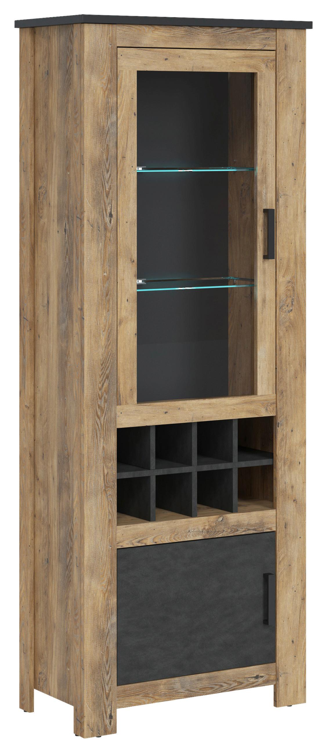 Vitrine Rapallo Kastanie B: 74 cm - Kastanienfarben/Schwarz, MODERN, Glas/Holzwerkstoff (74/191,1/38,5cm)