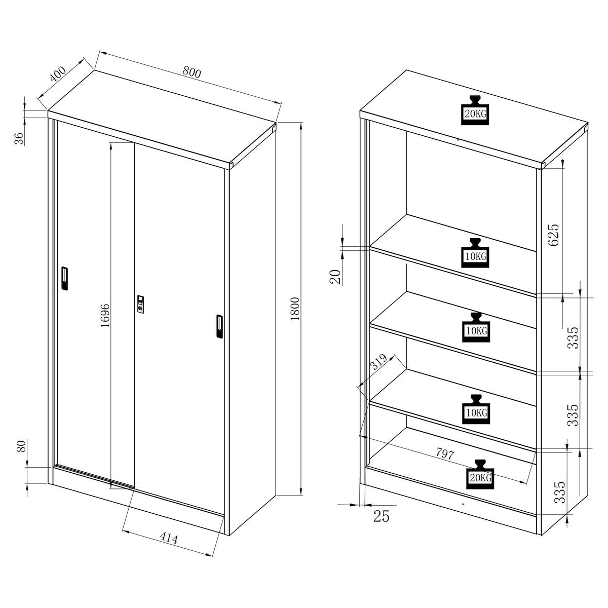 Aktenschrank Malivo Weiß/Anthrazit B: 80cm - Anthrazit/Weiß, KONVENTIONELL, Metall (80/180/40cm) - MID.YOU