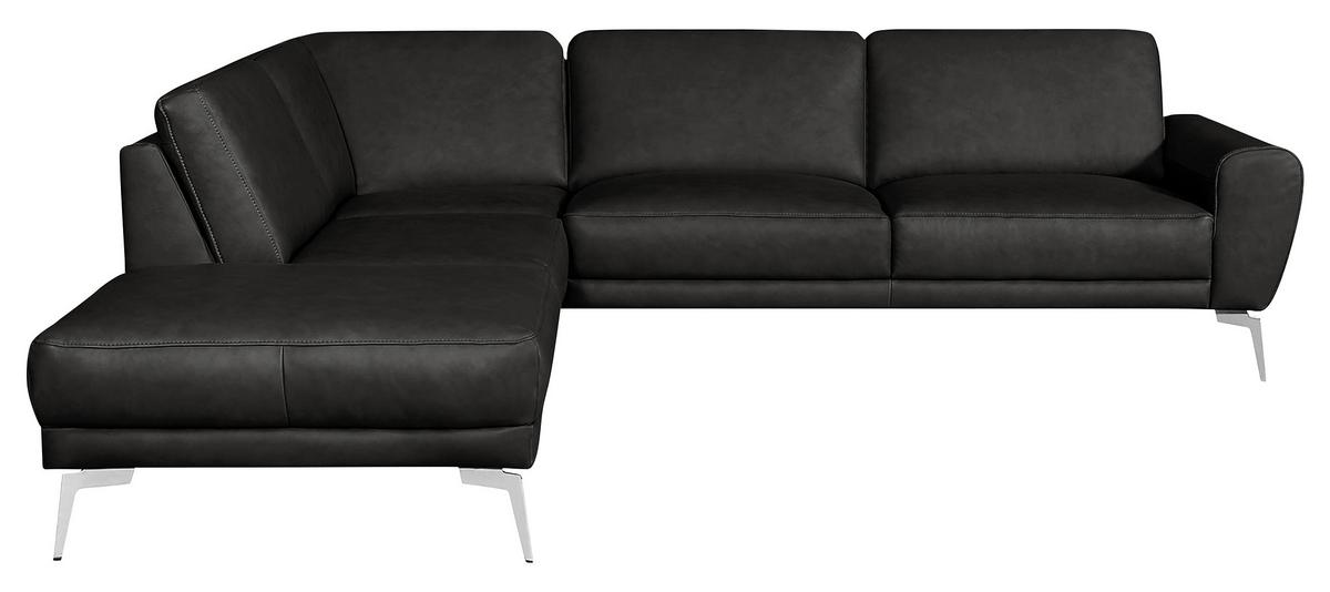 Ecksofa Spring Schwarz Chrom S: 250x273 Cm - Chromfarben/Schwarz, Design, Leder (250/273cm) - Livetastic