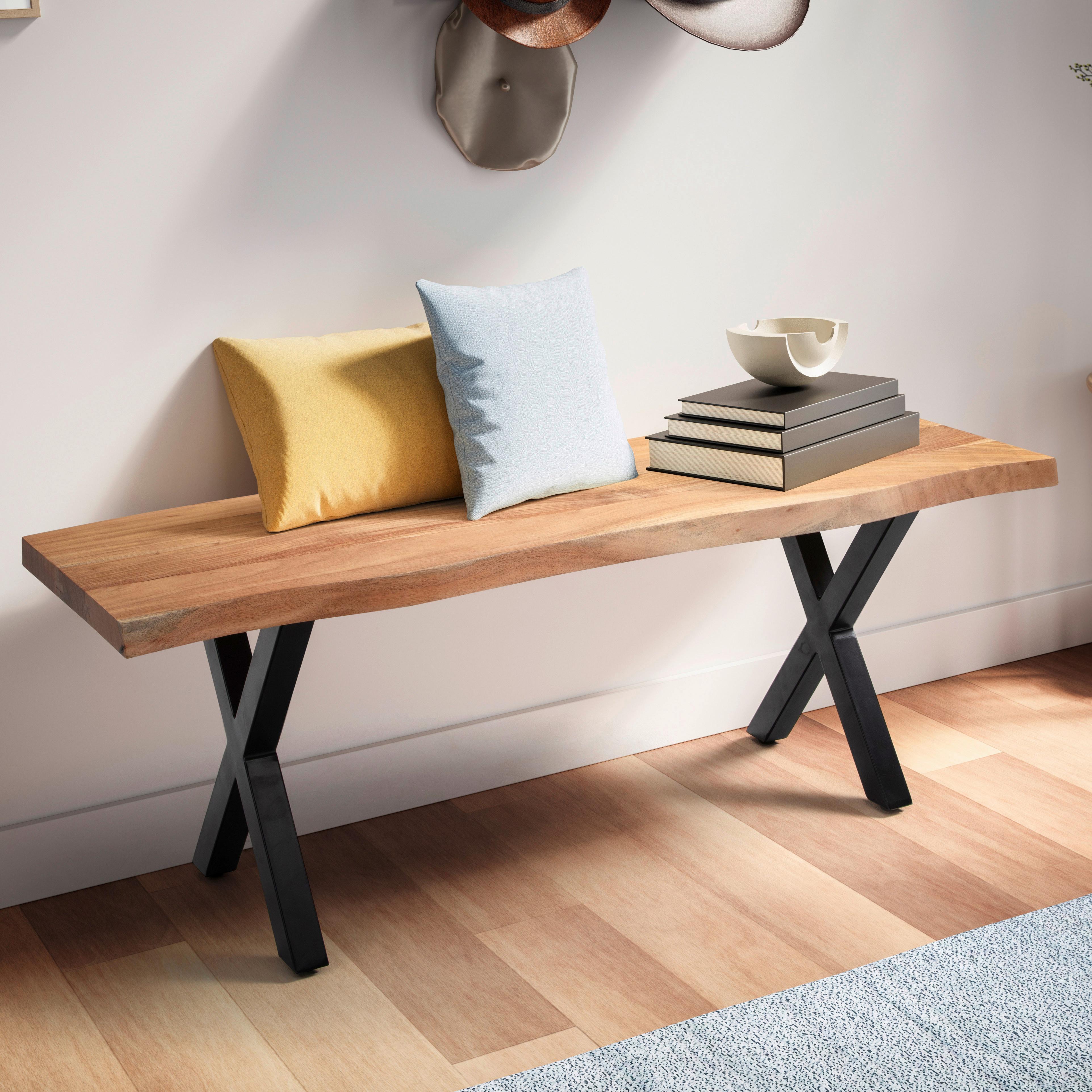 Garderobenbank Garderobenbank - Hellbraun/Schwarz, Design, Holz (120/40/45,5cm) - MID.YOU