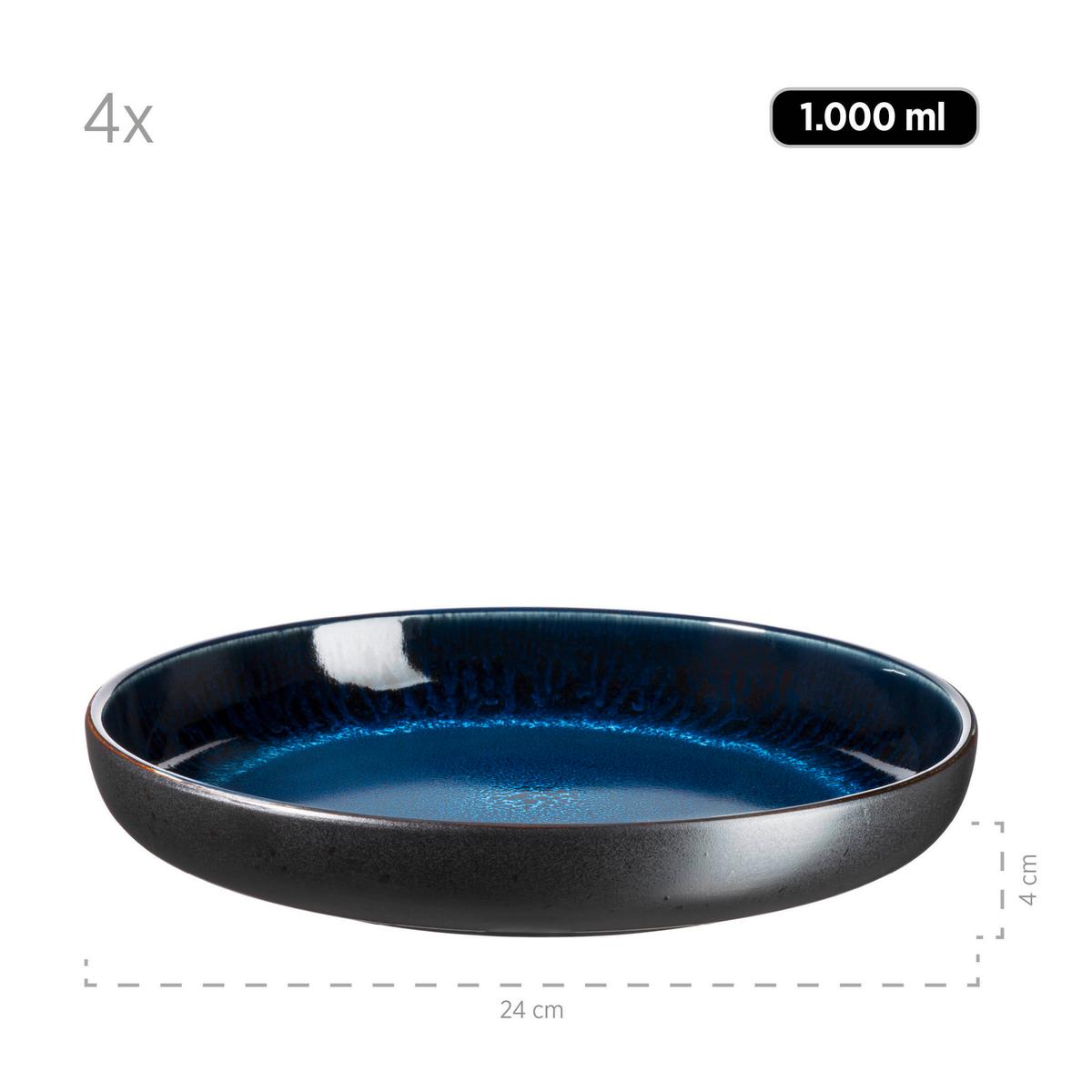 Tellerset Niara Blau Schwarz 4-teilig - Blau/Schwarz, Basics, Keramik - Mäser