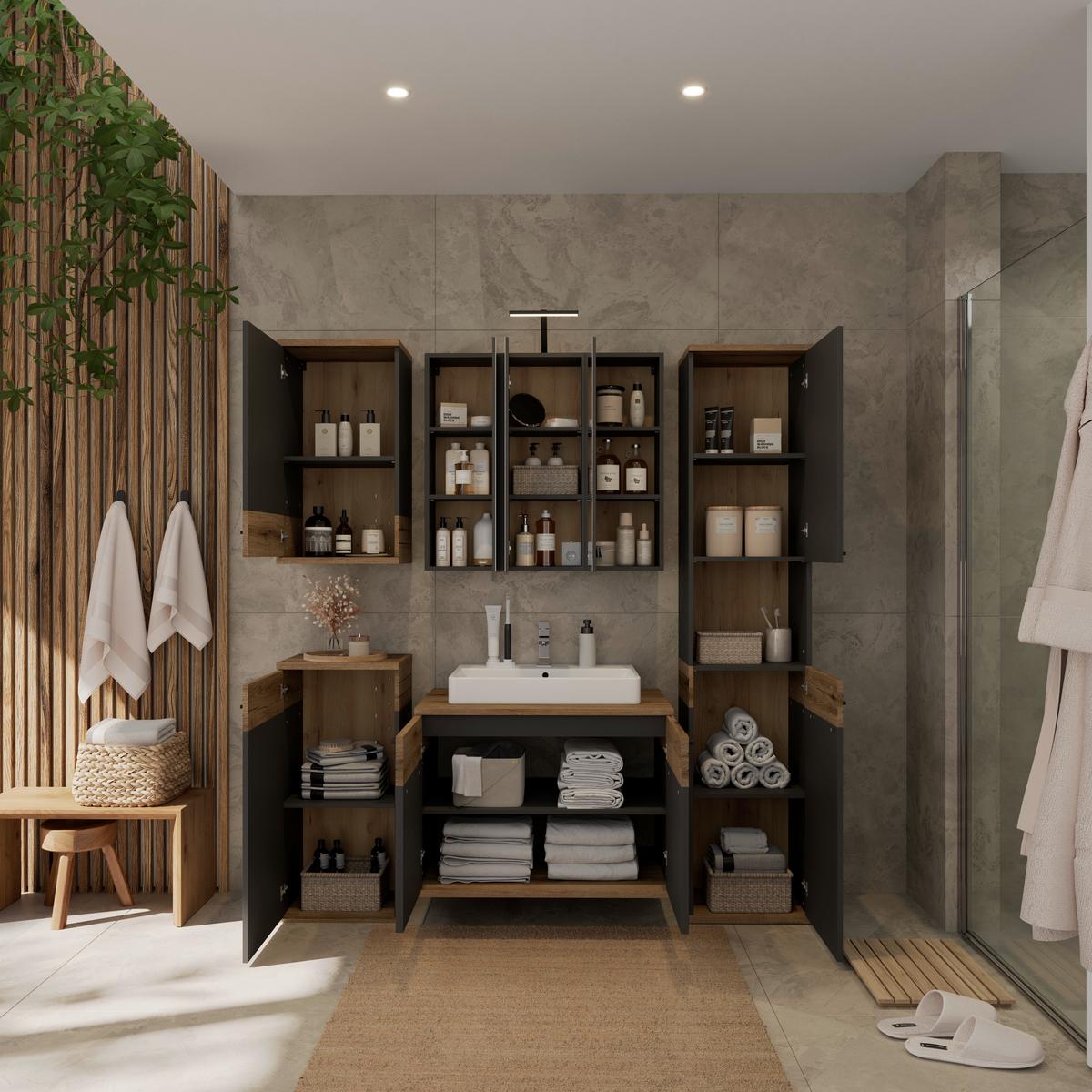 Badezimmer Unterschrank Cotia Cotls 4 BxH 40x86 cm - Eichefarben/Anthrazit, MODERN, Holzwerkstoff (40/86/30cm) - James Wood