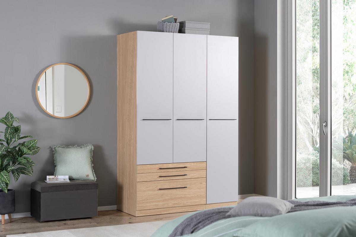 Kleiderschrank Unit - Eichefarben/Hellgrau, KONVENTIONELL, Holzwerkstoff (137/210/58cm) - Ondega