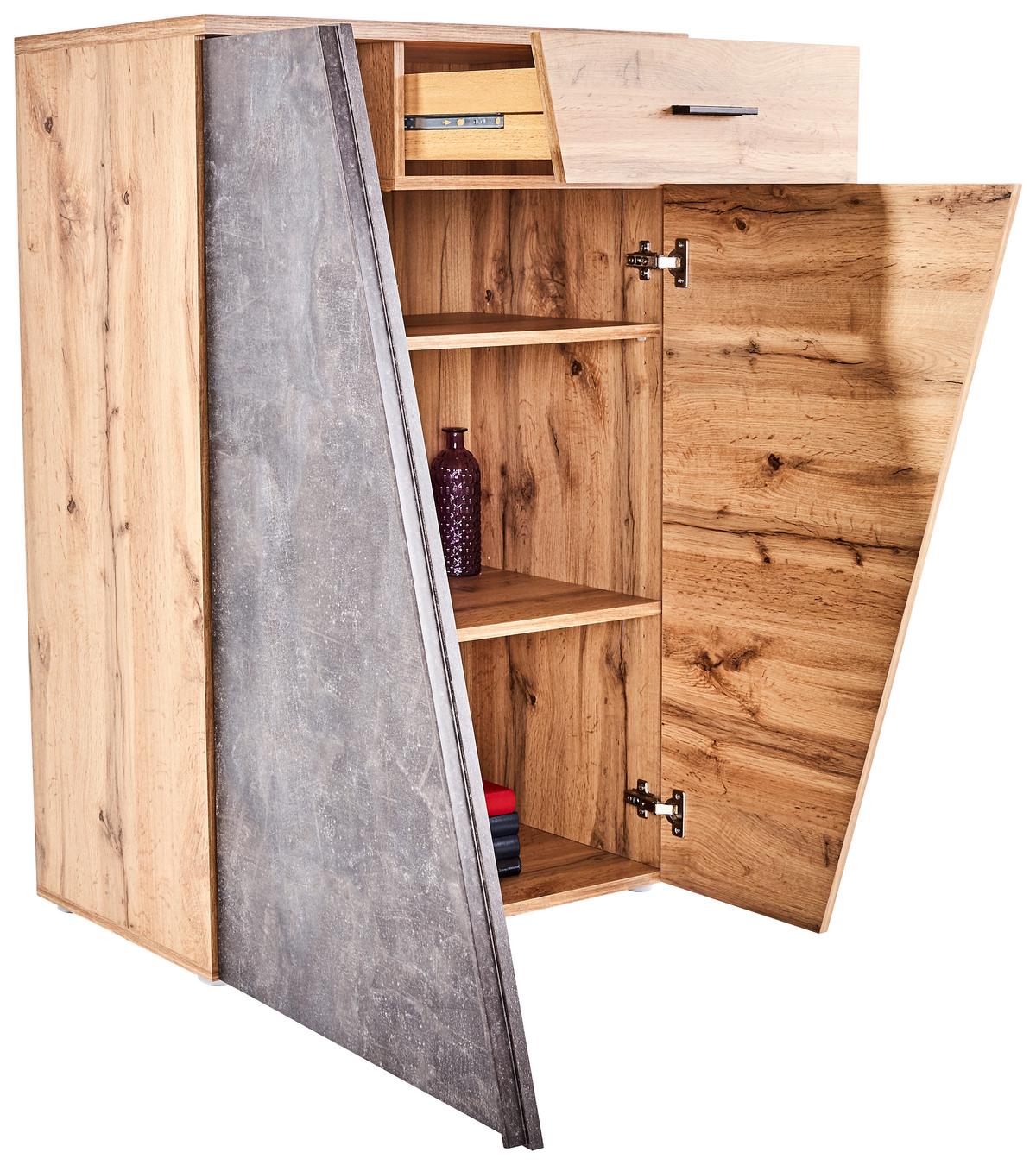 Kommode B 80cm Venedig, Wotan Eiche Dekor/beton Optik - Eichefarben/Schwarz, MODERN, Holzwerkstoff (80/110/40cm)