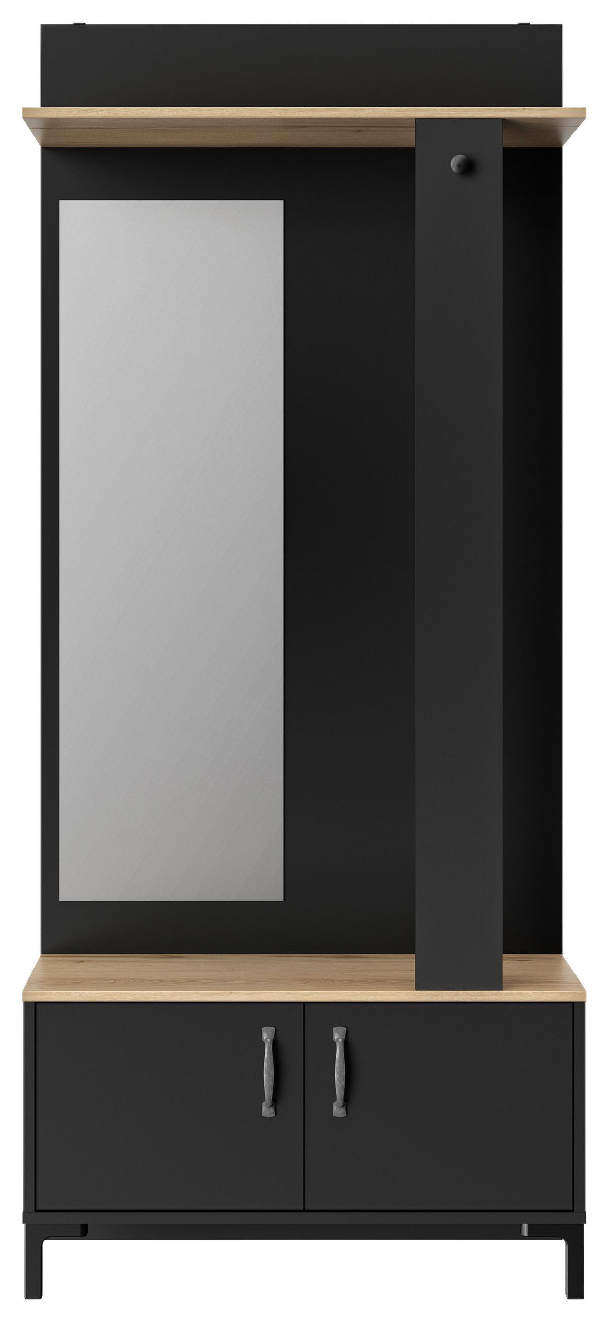 Garderobe Store Eiche Dekor/Schwarz, B: 81cm - Eichefarben/Schwarz, MODERN, Holzwerkstoff (81/190/37cm) - MID.YOU